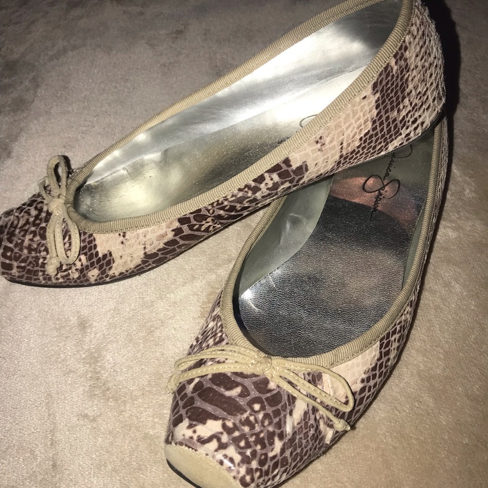 Jessica Simpson leather snakeskin ballet slippers